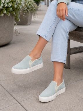 UGG Slip-On Sneakers Aqua Blue Suede Leather Platform Shoes Size 8